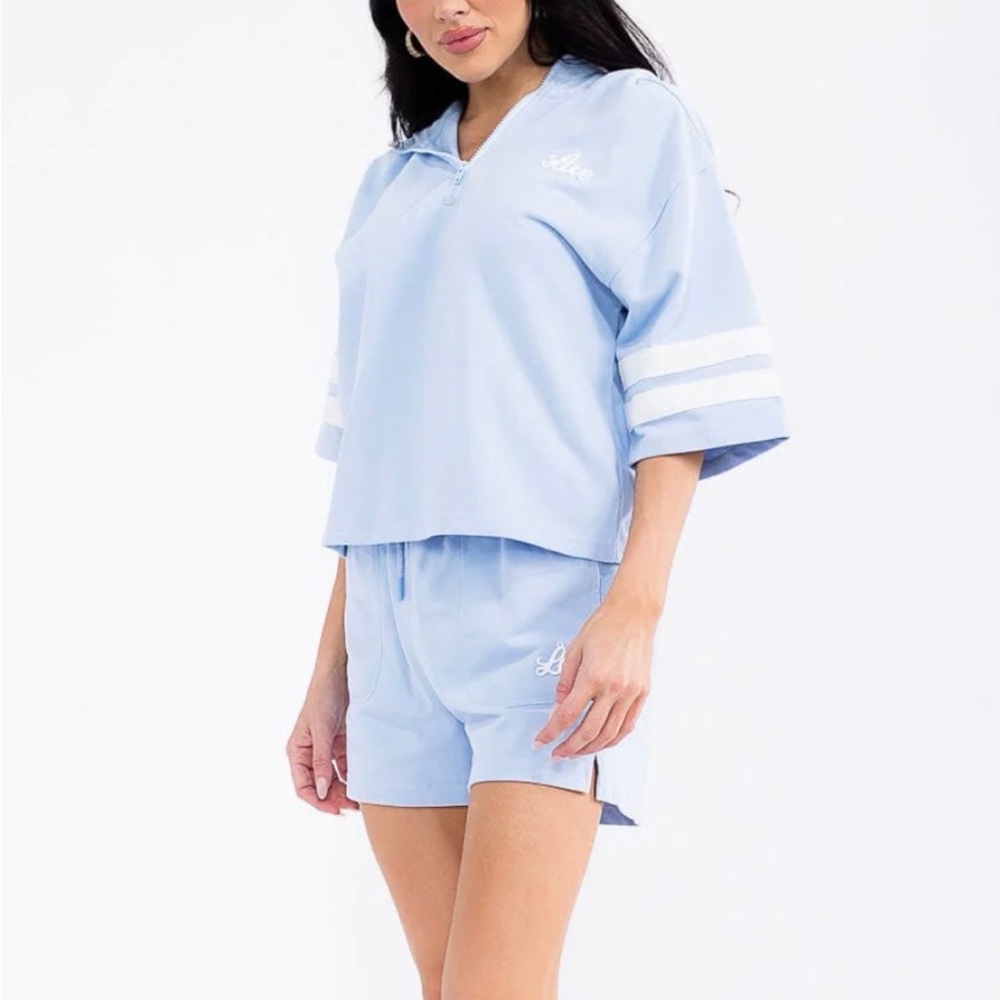 Light Sky Blue Hooded Two-Piece Lounge Set size L - Picture 3 of 9